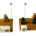 Two-channel remote control module 27M transmitter receiver toy DIY technology model parts - a brown transmitter circuit board with two buttons and a receiver board with two white connectors.