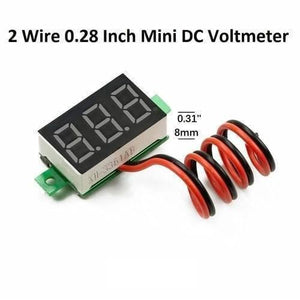 Two Wire 0.28 Inch LED Mini DC Voltmeter Digital Display Voltage Tester Meter - with a black digital display module and two coiled red and black wires extending from the side.