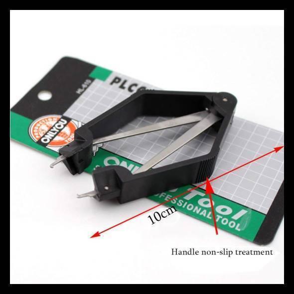 Ty-610 PLCC IC Circuit Board Extractor Tool Chip Pull Up Machine Clip - shown on its product packaging, featuring a black plastic frame with metal prongs and non-slip handle grips.