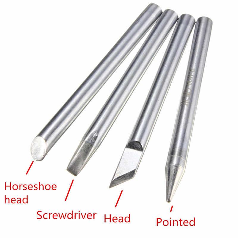 Type c For 60W Replaceable Internal Heating Electric Soldering Iron Bit - four silver metal soldering tips with horseshoe, screwdriver, and pointed heads.