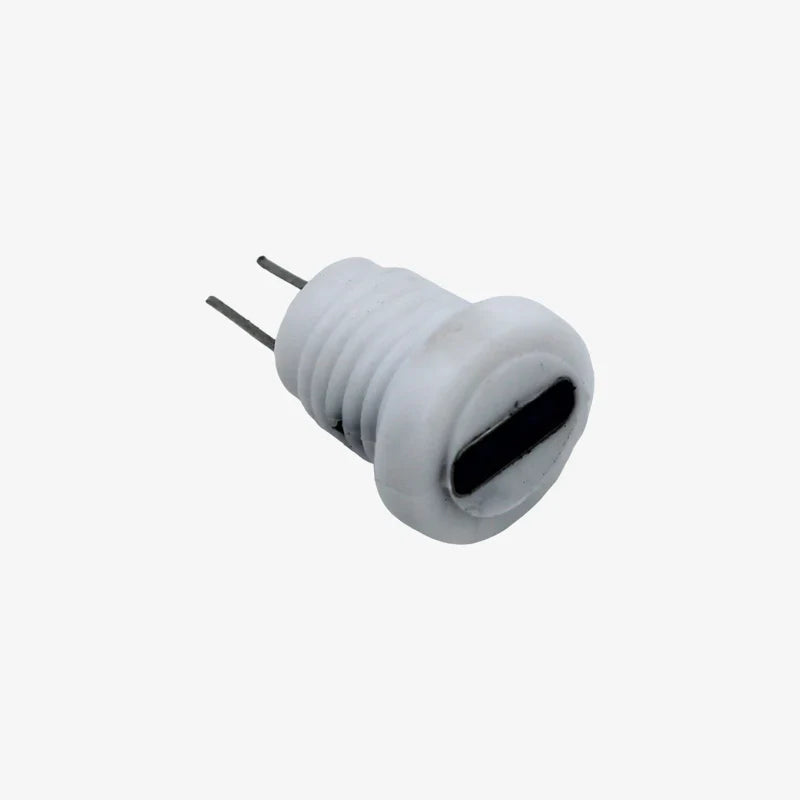 Type C Panel Mount Female Connector for DIY - a white, threaded, cylindrical plastic housing with a USB-C port on one end and two metal pins.