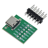 Type C USB Female To DIP PCB Breakout Board - a green circuit board with a USB-C port and a separate row of header pins.