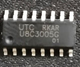U8C3005G SOP-16 SERIAL IN PARALLEL IC PRICE - a close-up shot of a black, 16-pin integrated circuit chip with white text printed on its surface.