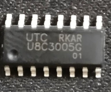 U8C3005G SOP-16 SERIAL IN PARALLEL IC PRICE - a close-up shot of a black, 16-pin integrated circuit chip with white text printed on its surface.