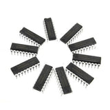 ULN2803 ULN2803A ULN2803A IC - a circular arrangement of nine black, rectangular 18-pin integrated circuit chips with silver metal pins on a white background.