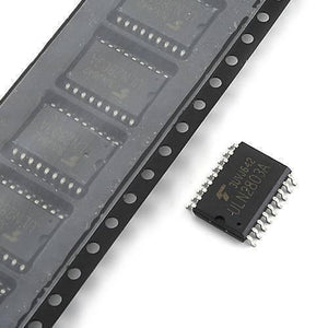 ULN2803A SMD Hi-voltage Current Darlington Transistor Array - shown as a single black surface-mount component next to a plastic tape reel containing multiple identical units.