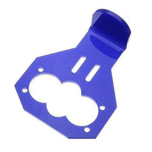 Ultrasonic Distance Sensor Mounting Bracket Holder Stand - a blue acrylic plate with a central triple-circular cutout, mounting holes, and a bent tab.