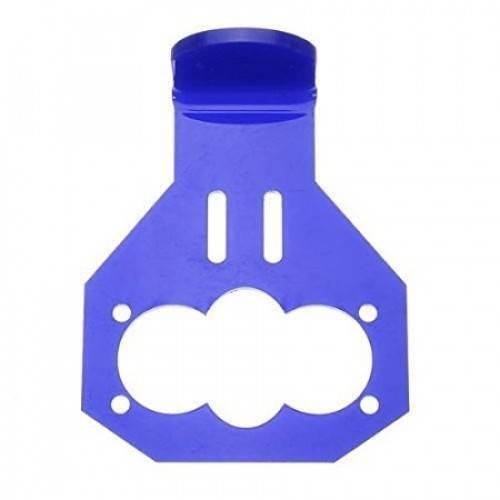 Ultrasonic Distance Sensor Mounting Bracket Holder Stand - a blue, flat, metal mounting plate with a central triple-circle cutout and two vertical slots.