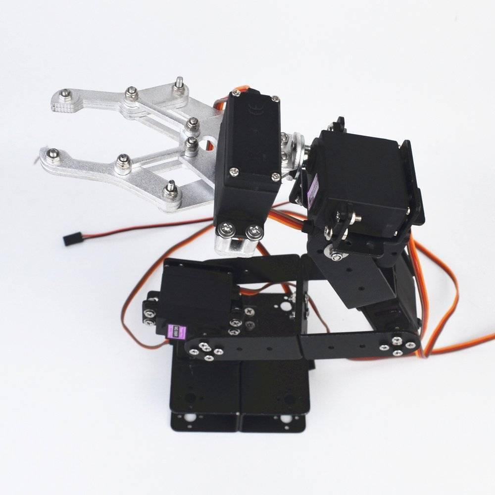UnAssembled Robotic Arm Robot Arm Chassis 6 Dof 3d Rotating Metal Mechanical Manipulator Robot Arm Kit - a partially assembled black and silver arm.