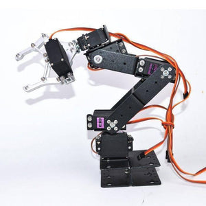 UnAssembled Robotic Arm Robot Arm Chassis 6 Dof 3d Rotating Metal Mechanical Manipulator Robot Arm Kit - black and silver metal arm with six servos.