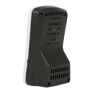 UNI-T A37 CO2 Meter – 400–5000 PPM Carbon Dioxide, Temperature, NDIR Air Quality Monitor, Rechargeable - rear view showing the black plastic casing with ventilation slots, screw holes, and a small side port.