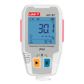 UNI-T A57BT Bluetooth Temperature & Humidity Datalogger with External Probe – −40°C to 85°C, 0–100% RH, ±0.3°C, 64,000-Set Memory, TempLink App, PDF Export, 2-Year Battery - a white and grey handheld device with a digital display showing 30.1°C, two buttons, and a bottom port.