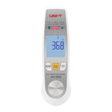 UNI-T A63 2-in-1 Food Thermometer – Infrared + Fold-Out Probe, -40 to 300℃, Laser Targeting, Kitchen / BBQ Cooking Thermometer - a white handheld device with a digital display showing 36.8°C, three control buttons, and a circular metallic base.
