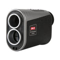 UNI-T LM1500G Laser Rangefinder – 1500 m, 6× Monocular, Golf & Hunting, Flagpole Lock, Slope / Speed / Angle, ±1 m - shown from a front-side angle, featuring a grey and black textured body with two circular lenses and two top buttons.