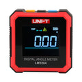 UNI-T LM320A Digital Angle Meter – 4×90° Inclinometer, ±0.2° Accuracy, 0.01° Resolution, EBTN Display, Two-Side Magnetic Base, Type-C Rechargeable Protractor - a red and black square device with a digital screen displaying 0.00 and three buttons on the top edge.