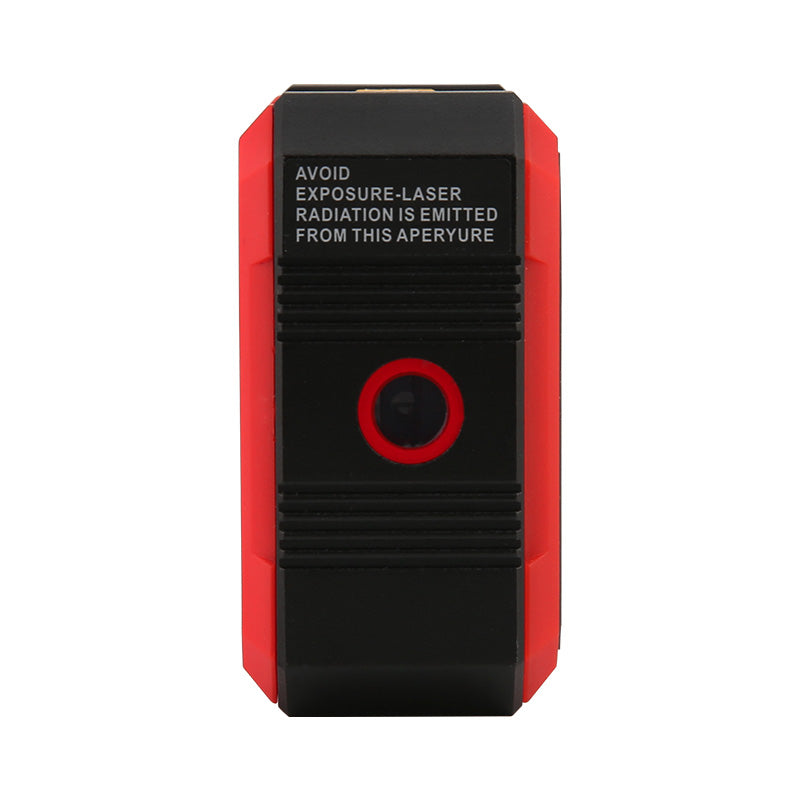UNI-T LM320B Digital Laser Angle Meter – 4×90° Inclinometer, ±0.2° Accuracy, 0.01° Resolution, Two-Side Lasers, Four-Side Magnetic Base, EBTN Display, Type-C Rechargeable - a black and red rectangular device showing the laser aperture and a laser radiation warning label.