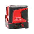 UNI-T LM570LD-II Green Cross Line Laser Level – 2 Lines (1H + 1V), ±3 mm/10 m, Self-Leveling, 520 nm, 10 m Range, Magnetic Bracket - a red and black compact device featuring a side-mounted locking switch and a laser aperture on the front.