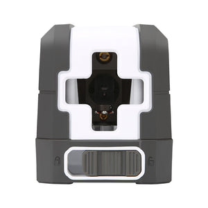 UNI-T LM570R-I Cross Line Laser Level – Red 1V1H, ±3 mm/10 m, Self-Leveling, 110° Lines, 15–30 m, Tripod Mount - a grey and white device with a central cross-shaped lens opening and a sliding lock switch at the base.