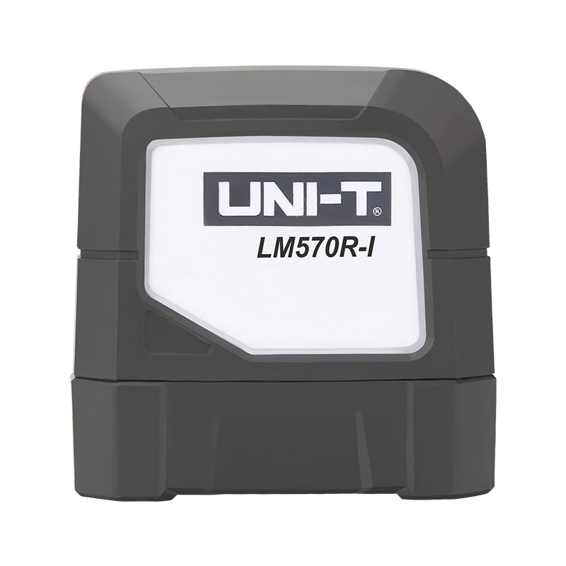 UNI-T LM570R-I Cross Line Laser Level – Red 1V1H, ±3 mm/10 m, Self-Leveling, 110° Lines, 15–30 m, Tripod Mount - compact housing with a white front panel displaying the brand name and model number.