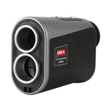 UNI-T LM600G Laser Rangefinder – 600 m, 6× Monocular, Golf & Hunting, Flagpole Lock, Slope / Speed / Angle, ±1 m - a grey and black handheld monocular device with two front lenses and two buttons on the top surface.