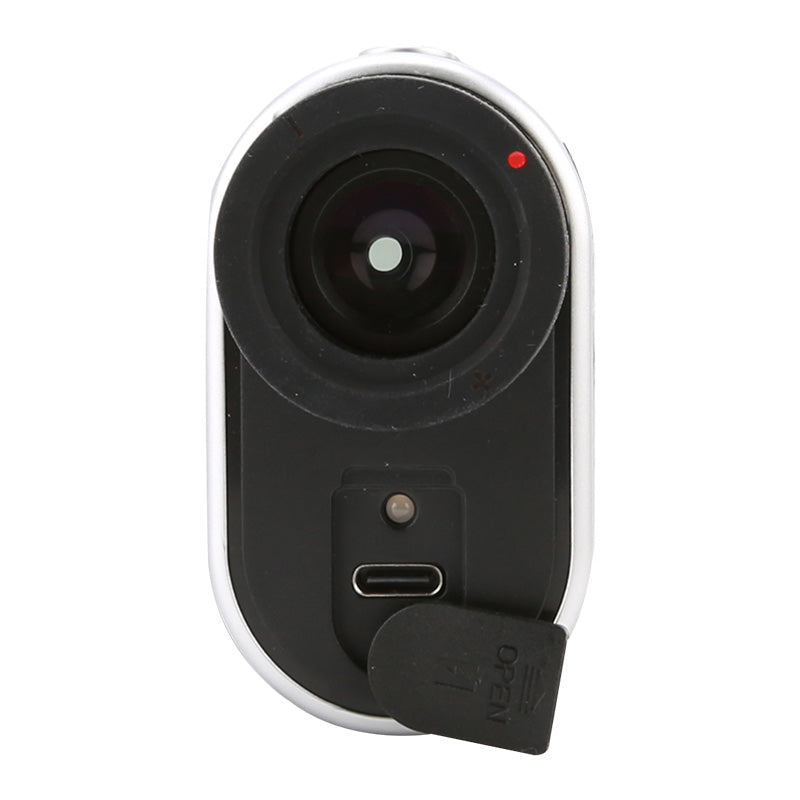 UNI-T LM600G Laser Rangefinder – 600 m, 6× Monocular, Golf & Hunting, Flagpole Lock, Slope / Speed / Angle, ±1 m - a close-up of the black eyepiece, a small indicator light, and an open USB-C charging port with a rubber cover.