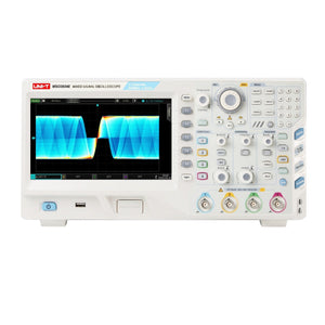 UNI-T MSO3504E 500 MHz 4-Channel Mixed Signal Oscilloscope – 2.5GSa/s, 250MPTS - a front display with waveform patterns, control buttons, knobs, and four input channels.