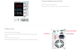 UNI-T UDP1306C 192W Linear DC Power Supply – Single Channel, 0–32V / 0–6A, 10 mV / 1 mA, USB / RS232 - the front panel display with voltage and current readings, M1-M5 memory buttons, and rear panel interface ports.