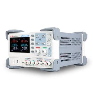 UNI-T UDP3305C 315W Programmable Linear DC Power Supply – 3 Channel, 2× 30V/5A + 5V/3.2A, 10 mV / 1 mA, USB / RS232 - a white and grey unit with a digital display, control buttons, knobs, and front-panel output ports.