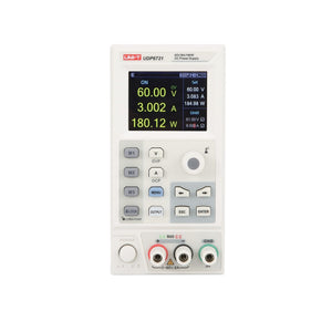 UNI-T UDP6721 Programmable DC Power Supply – 180 W Single-Channel, 0–60V / 0–8A, SCPI/RS-232, List Mode, 4.3" LCD - a white benchtop unit with a 4.3" LCD screen displaying 60.00V and 3.002A, buttons, knob, and output ports.