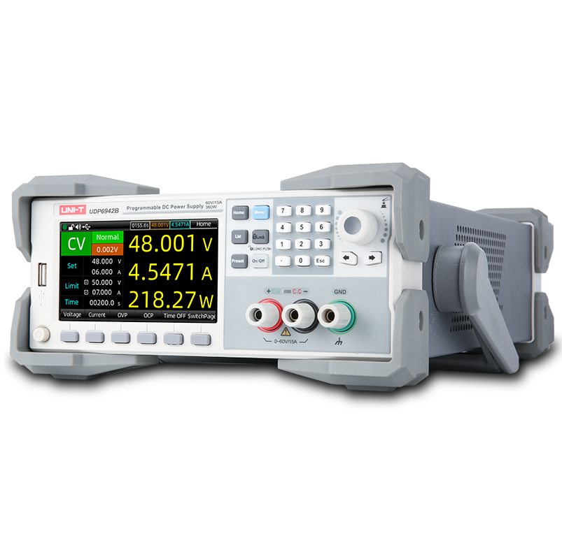 UNI-T UDP6953B 600W Programmable DC Power Supply – Single Channel, 0–150V / 0–10A, 1 mV / 0.1 mA, RS232 / RS485 / USB / LAN - a grey benchtop unit with a digital screen, keypad, control knob, and front-panel output terminals.