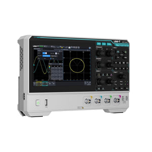 UNI-T UPO1154HD 150 MHz 4-Channel Digital Storage Oscilloscope – 1.25 GSa/s (single channel), 625 MSa/s (dual channels), 312.5 MSa/s (four channels), - white and grey housing, showing a screen with an XY plot, front-panel control knobs, buttons, and four BNC ports.