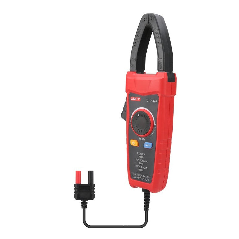 UNI-T UT-CS07 1000A AC/DC Current Probe (Clamp Sensor) for Digital Multimeters – CAT III 1500V, 50–400 Hz - a rotary switch, three buttons, indicator lights, and a dual-plug output cable.