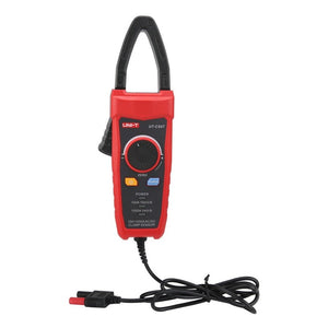 UNI-T UT-CS07 1000A AC/DC Current Probe (Clamp Sensor) for Digital Multimeters – CAT III 1500V, 50–400 Hz - a red handheld clamp sensor with a rotary zero knob, power button, range button, and a black output cable.