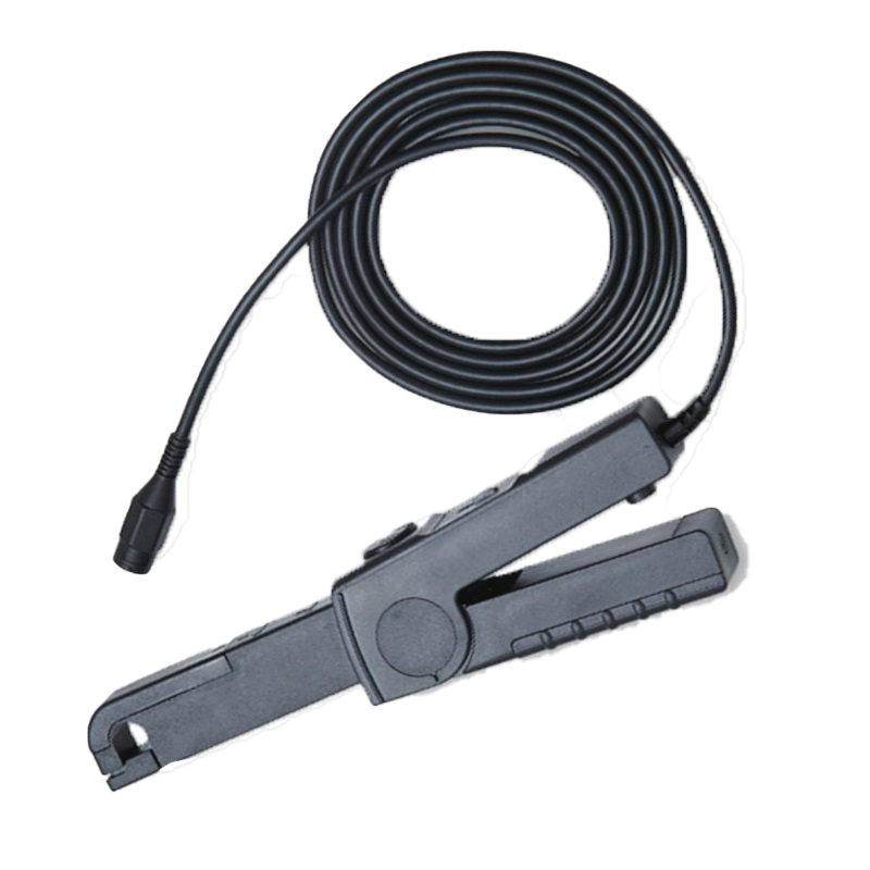 UNI-T UT-P41 AC/DC Current Probe for Oscilloscopes – DC~100 kHz, 100 A, 10/100 mV/A, CAT III 600 V, BNC - a black clamp-style sensor with a coiled cable, a control button on the handle, and a circular BNC connector.