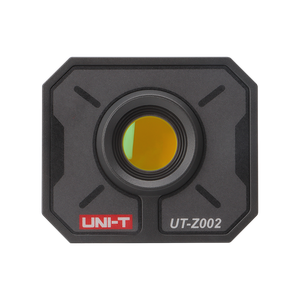 UNI-T UT-Z002 Macro Lens for Thermal Cameras – Close-Up Adapter for UTI260B & UTI720A Thermal Imagers - a square black close-up adapter for thermal cameras with a central circular yellow-tinted glass lens and the model number printed.