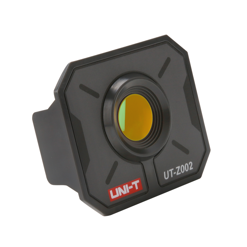 UNI-T UT-Z002 Macro Lens for Thermal Cameras – Close-Up Adapter for UTI260B & UTI720A Thermal Imagers - a black square-shaped close-up adapter with a central yellow-tinted circular lens and the model number printed on the front.