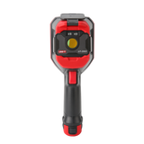 UNI-T UT-Z003 Macro Lens for Thermal Cameras – Close-Up Adapter for UTI730E, UTI720E, UTI730V & UTI720V - shown attached to the front of a red and black handheld thermal camera, featuring a circular yellow lens and a trigger handle.