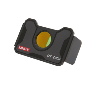 UNI-T UT-Z003 Macro Lens for Thermal Cameras – Close-Up Adapter for UTI730E, UTI720E, UTI730V & UTI720V - a black, rectangular close-up adapter featuring a circular yellow lens and the model name printed in white on the front.