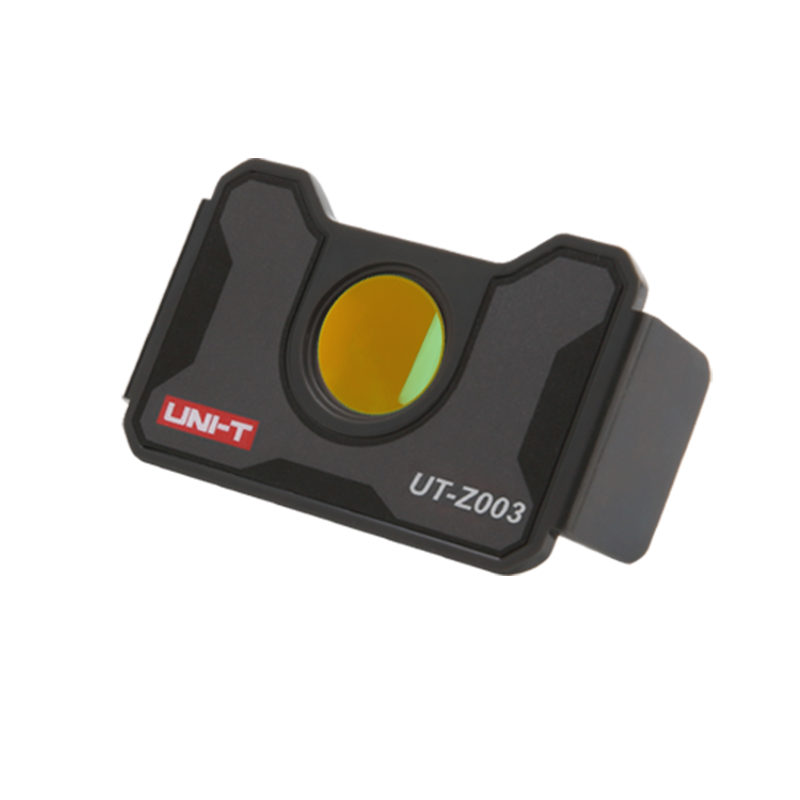 UNI-T UT-Z003 Macro Lens for Thermal Cameras – Close-Up Adapter for UTI730E, UTI720E, UTI730V & UTI720V - a black, rectangular close-up adapter featuring a circular yellow lens and the model name printed in white on the front.