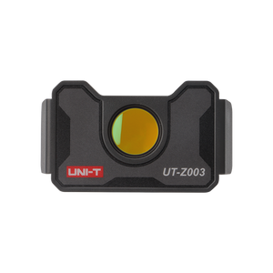 UNI-T UT-Z003 Macro Lens for Thermal Cameras – Close-Up Adapter for UTI730E, UTI720E, UTI730V & UTI720V - a rectangular black close-up adapter featuring a central circular yellow-tinted lens and the UNI-T logo.