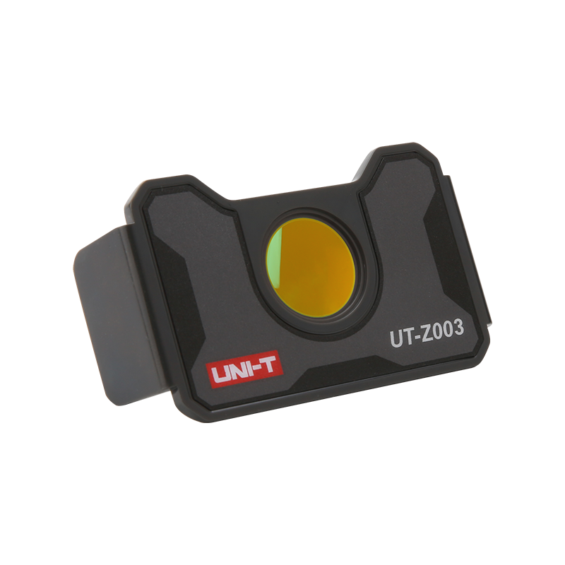 UNI-T UT-Z003 Macro Lens for Thermal Cameras – Close-Up Adapter for UTI730E, UTI720E, UTI730V & UTI720V - a black, rectangular close-up adapter with a central circular yellow lens and the model name printed on the front.