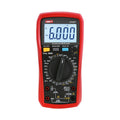UNI-T UT107+ True RMS Automotive Multimeter – 6000 Count, RPM, Dwell Angle, Pulse Width, Battery Test, Temperature, 1000V AC/DC, VFC, CAT III 600V - a red handheld device with a central dial, buttons, input ports, and a digital display showing 6.000 DC volts.