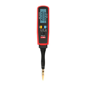 UNI-T UT116A SMD Tester – Tweezer Component Tester, Auto-Identify Resistance, Capacitance, Diode, LED/Zener, 3000 Count, 180° Rotating Pen - a red and black handheld tweezer tool with a digital display showing 0.000, two control buttons, and a gold-plated tip.