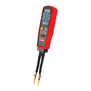 UNI-T UT116C SMD Tester – Tweezer Component Tester, Auto-Identify Resistance, Capacitance up to 100mF, Diode, LED/Zener, Battery Test, 6000 Count, 180° Rotating Pen - a red and black handheld tweezer-style meter with a digital display showing 0.000, two control buttons, and gold-plated tips.