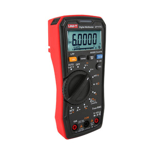 UNI-T UT117C High-Precision True RMS Digital Multimeter – 60000 Count, Bluetooth, LoZ, LPF, AutoVolt, NCV, AC/DC 600V, Capacitance, Frequency, 2m Drop-Proof - a red and black handheld device with a central rotary dial, function buttons, and a screen displaying 6.0000 DC.