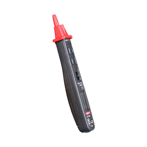 UNI-T UT118B Pen Type Digital Multimeter – 3000 Count, AC/DC Voltage, Resistance, Capacitance, EF Live Detection, Diode & Continuity, Single-Probe Design - a grey and red pen-shaped testing tool with a digital display, side buttons, and a red probe tip.