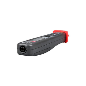 UNI-T UT118B Pen Type Digital Multimeter – 3000 Count, AC/DC Voltage, Resistance, Capacitance, EF Live Detection, Diode & Continuity, Single-Probe Design - shown from a side angle, featuring a black body, a red end cap, a probe tip, and visible control buttons.