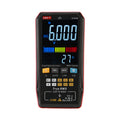 UNI-T UT121B Smart Digital Multimeter – 6000 Count Auto-Identify, True RMS, Dual Display EBTN, AC/DC 600V, 60mF Capacitance, NCV, Live Wire, CAT III 600V - a black and red handheld device with a digital display reading 6.000 V and 27°C, buttons, and input ports.