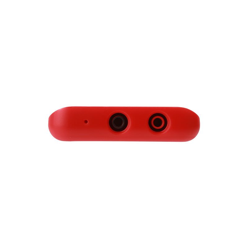 UNI-T UT122 Smart Digital Multimeter – 6000 Count Auto-Identify, True RMS, EBTN Display, AC/DC 600V, 99mF Capacitance, Temperature, Type-C Rechargeable, NCV - a close-up view of the red top edge featuring two circular input ports and a small pinhole.