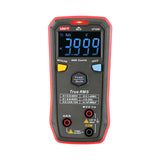 UNI-T UT123D Smart Digital Multimeter – Auto-Identify, EBTN Display, AC/DC Voltage, Capacitance, Resistance, NCV, Diode & Continuity, One-Button Operation - a red and black handheld device showing a digital display reading 3.999 with buttons and two input ports.